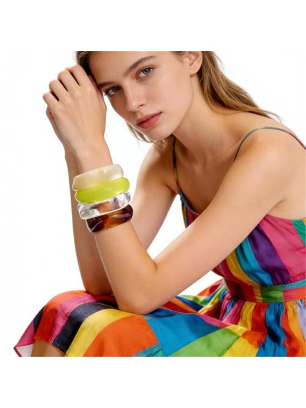 4 PCS Chunky Acrylic Resin Bangle Bracelets for Women Colorful Wide Bangles - Picture 3 of 7